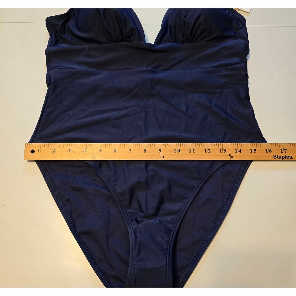 Quince Italian Plunge One Piece Swimsuit Women XL Deep Navy Blue Luxury NWT - Picture 7 of 8